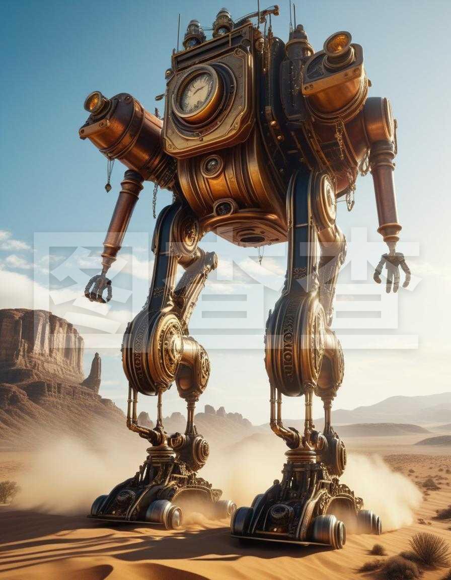 蒸汽朋克機械腿躍起沙漠